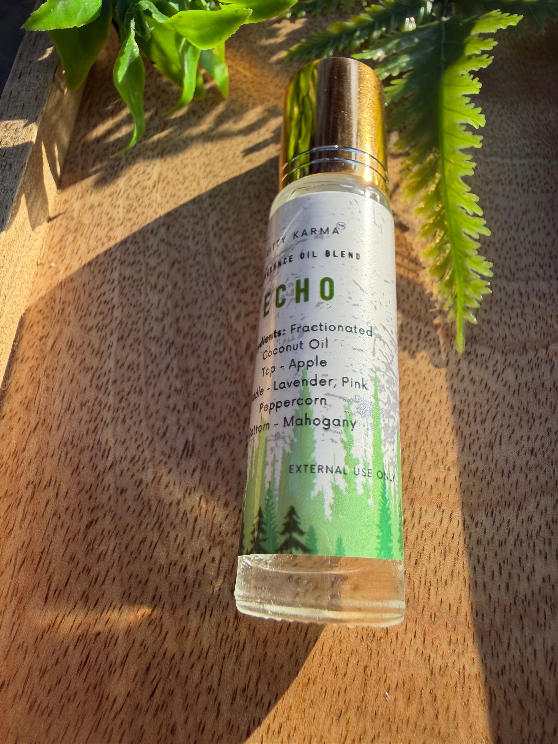 Detail view of Kitty Karma Studio Echo perfume roller packaging