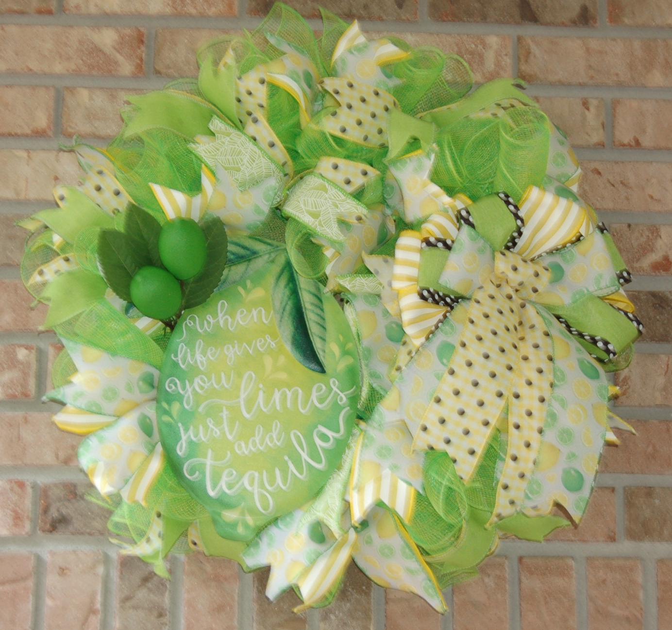 Tequila Lime Summer Wreath | Citrus Front Door Decor by Bouge Creations, view 7