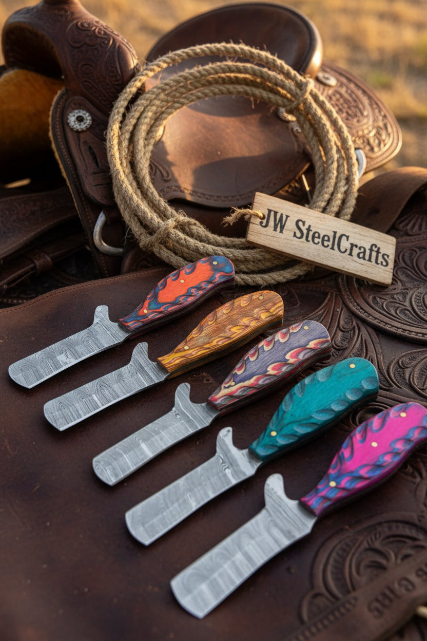 Wildfire Resin Damascus Bull Cutter Set by JW SteelCrafts