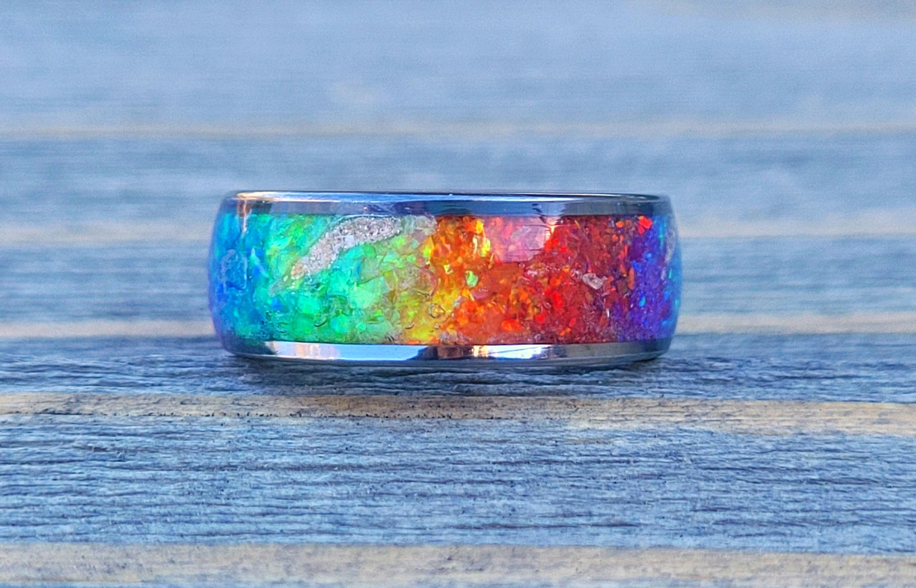 Pride Rainbow Memorial Ring by Cotton Street Art Company, handmade jewelry detail photo 8
