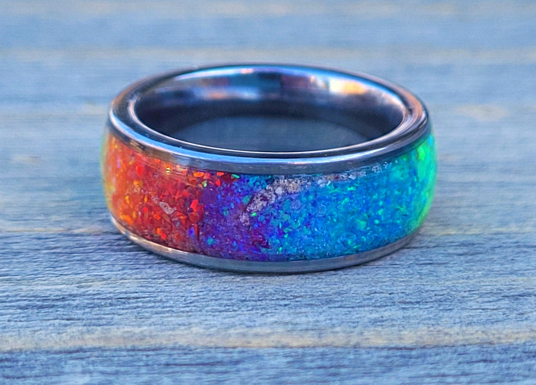 Pride Rainbow Memorial Ring by Cotton Street Art Company, handmade jewelry detail photo 3