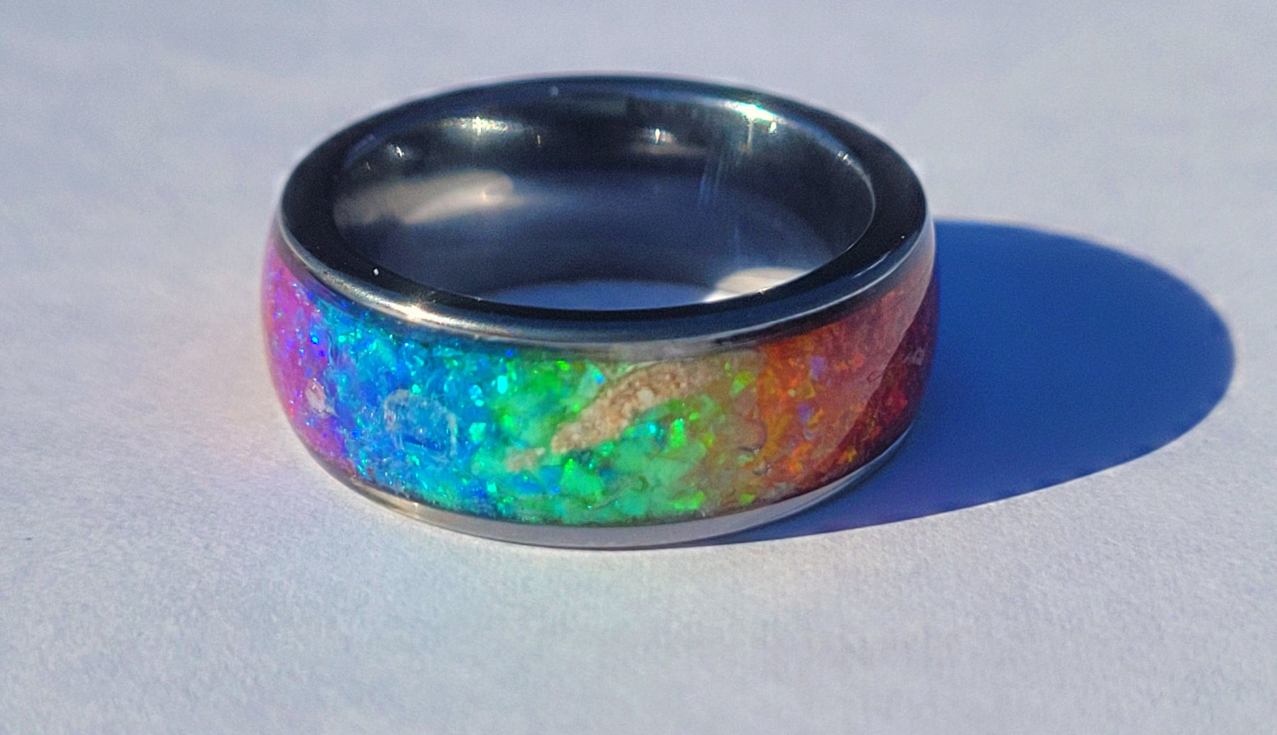 Pride Rainbow Memorial Ring by Cotton Street Art Company, handmade jewelry detail photo 4