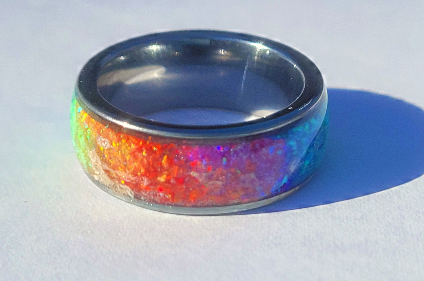 Pride Rainbow Memorial Ring by Cotton Street Art Company, handmade jewelry detail photo 7