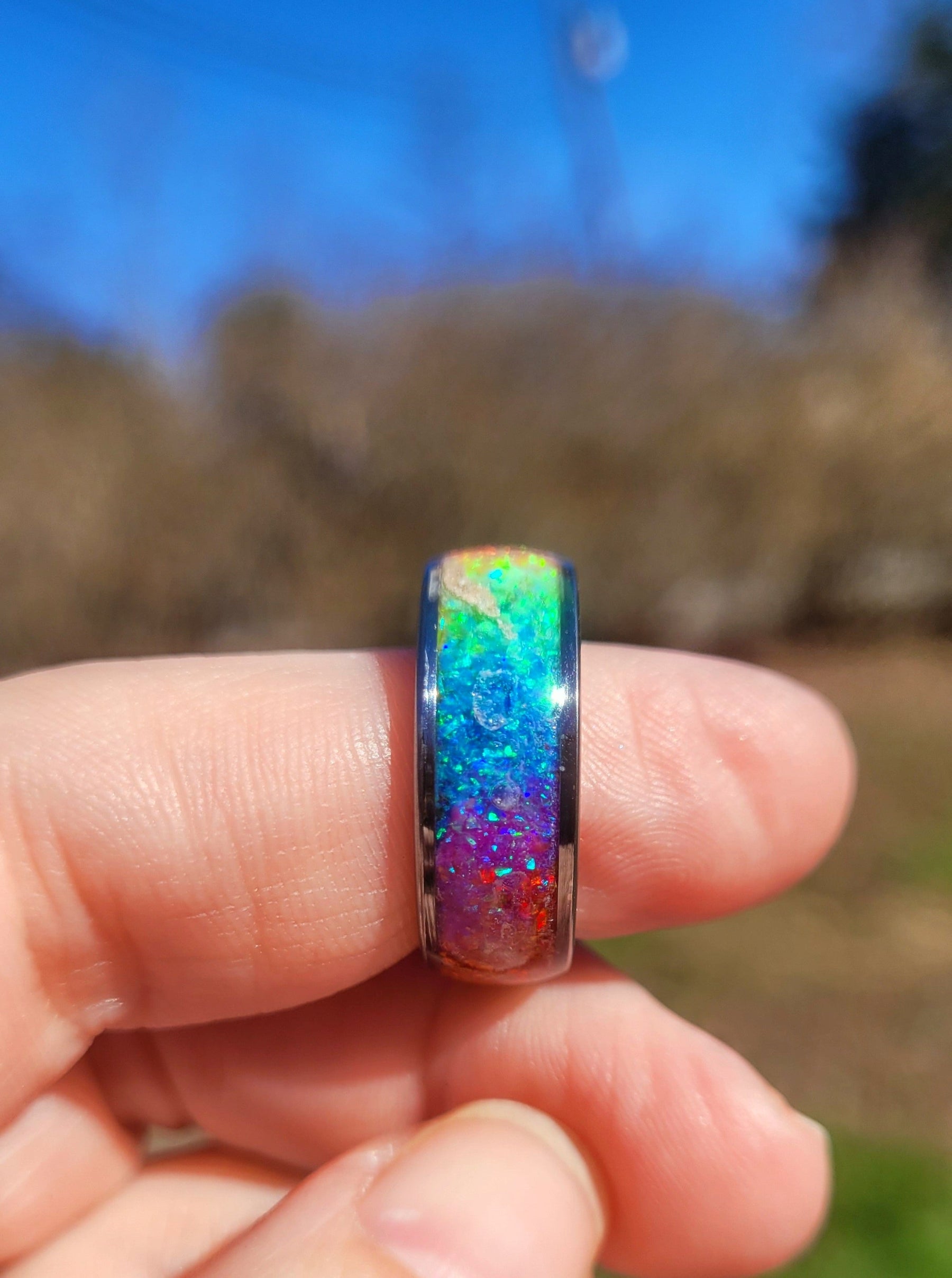 Pride Rainbow Memorial Ring by Cotton Street Art Company, handmade jewelry detail photo 6