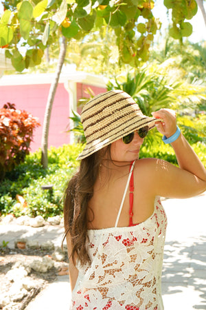 Brown Stripe Raffia Bucket Hat by KenzKustomz — product view 7