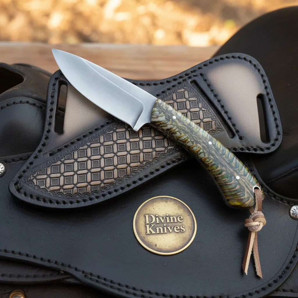 Ram Horn Satin Drop Point Hunter Knife for Field Dressing and Camp Use