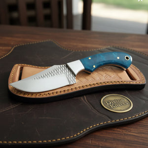 Blue Farrier Rasp Cowboy Belt Knife with product detail, view 3