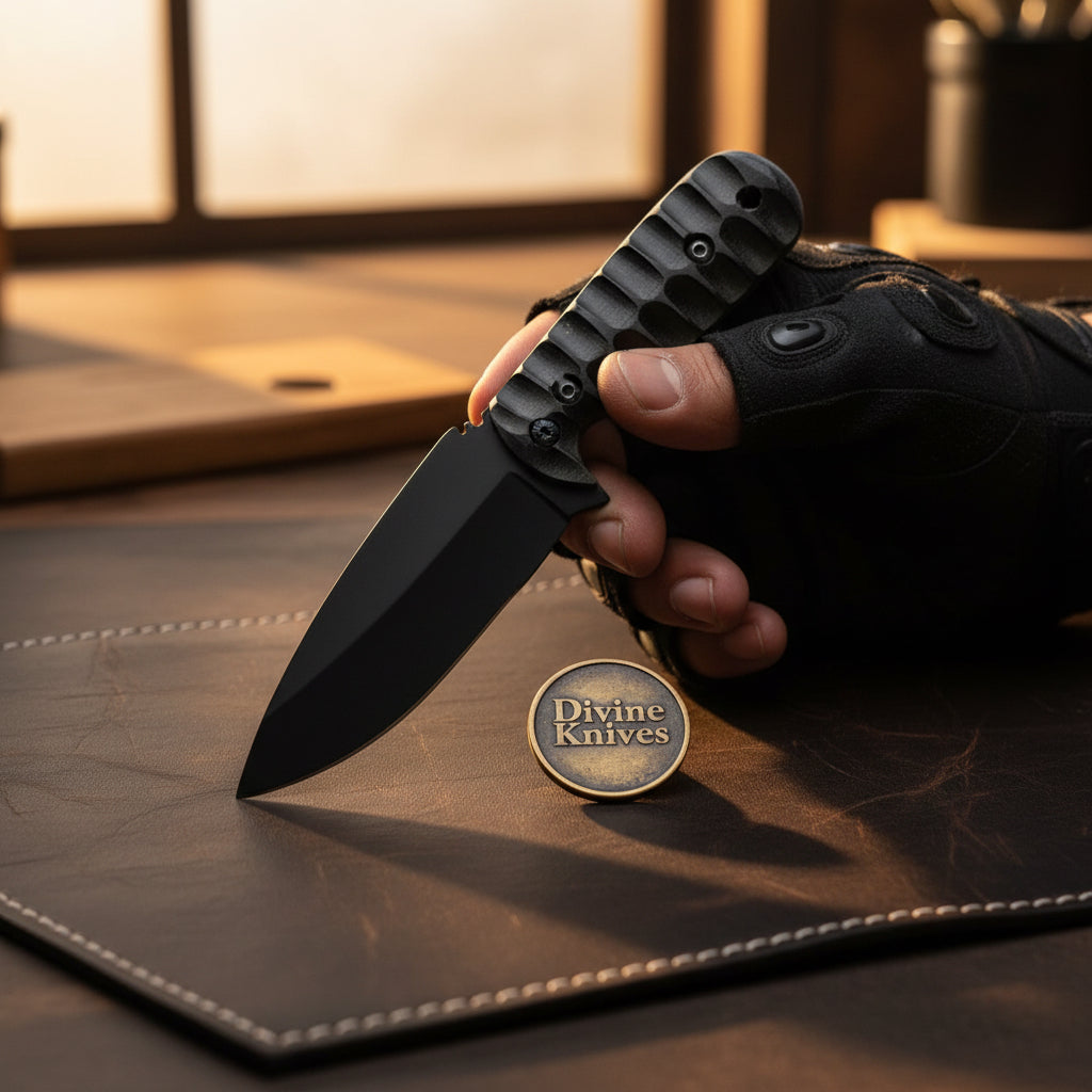 Sculpted Blackout Fixed Blade Knife with product detail, view 3