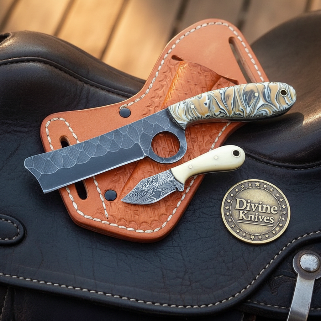 Hammered Bull Cutter Knife Set for Ranch by Divine Knives