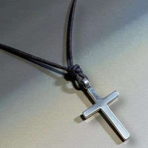 Classic Cross Necklace - Sterling Silver on Leather Cord by Forged By Fire — view 1 of 12