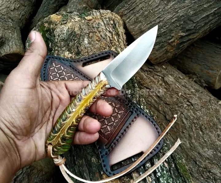 Yellow Ram Horn Drop Point Hunter Knife by Divine Knives