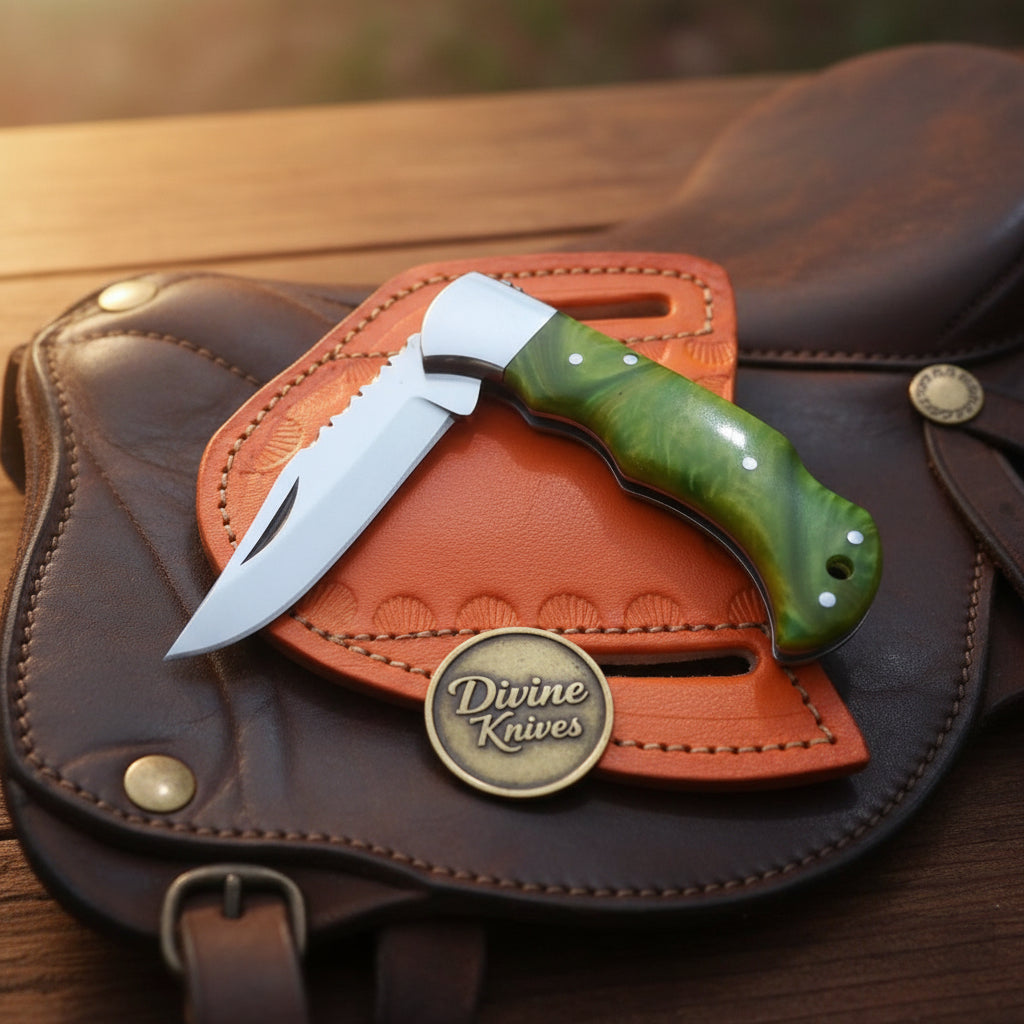 Lime Green Resin Lockback Pocket Knife with product detail, view 2