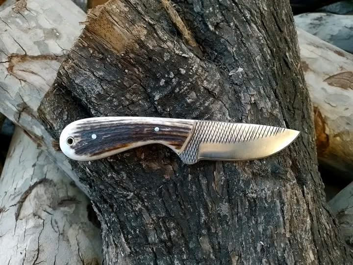 Cross-Hatch Stag Drop Point Hunter Knife by Divine Knives