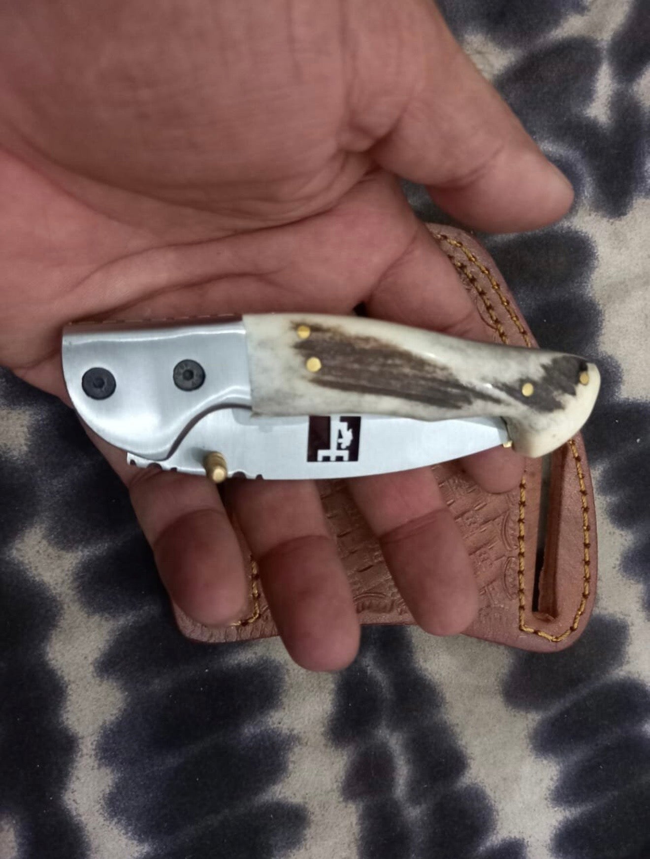 Stag Horn Cutout Folding Knife with Liner product detail, view 2