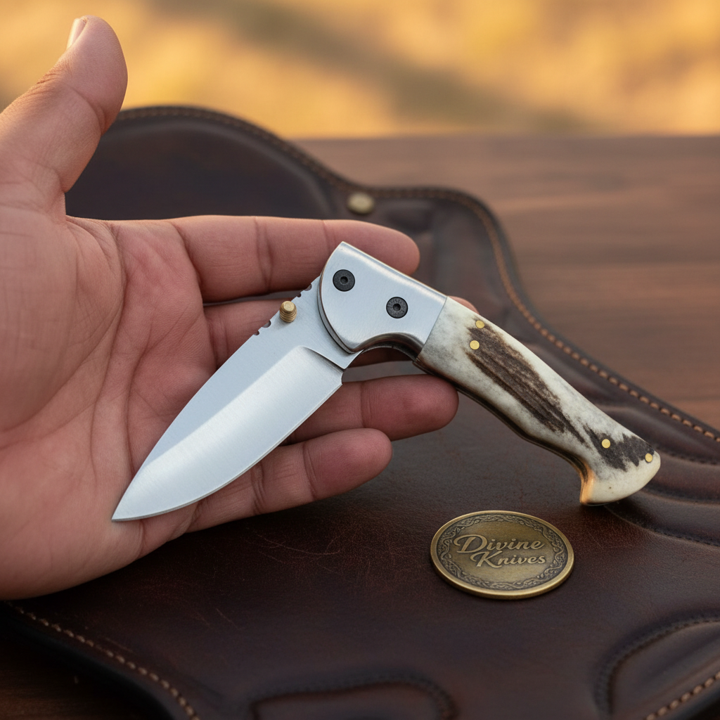 Staghorn Liner Lock Pocket Knife with Carbon by Divine Knives