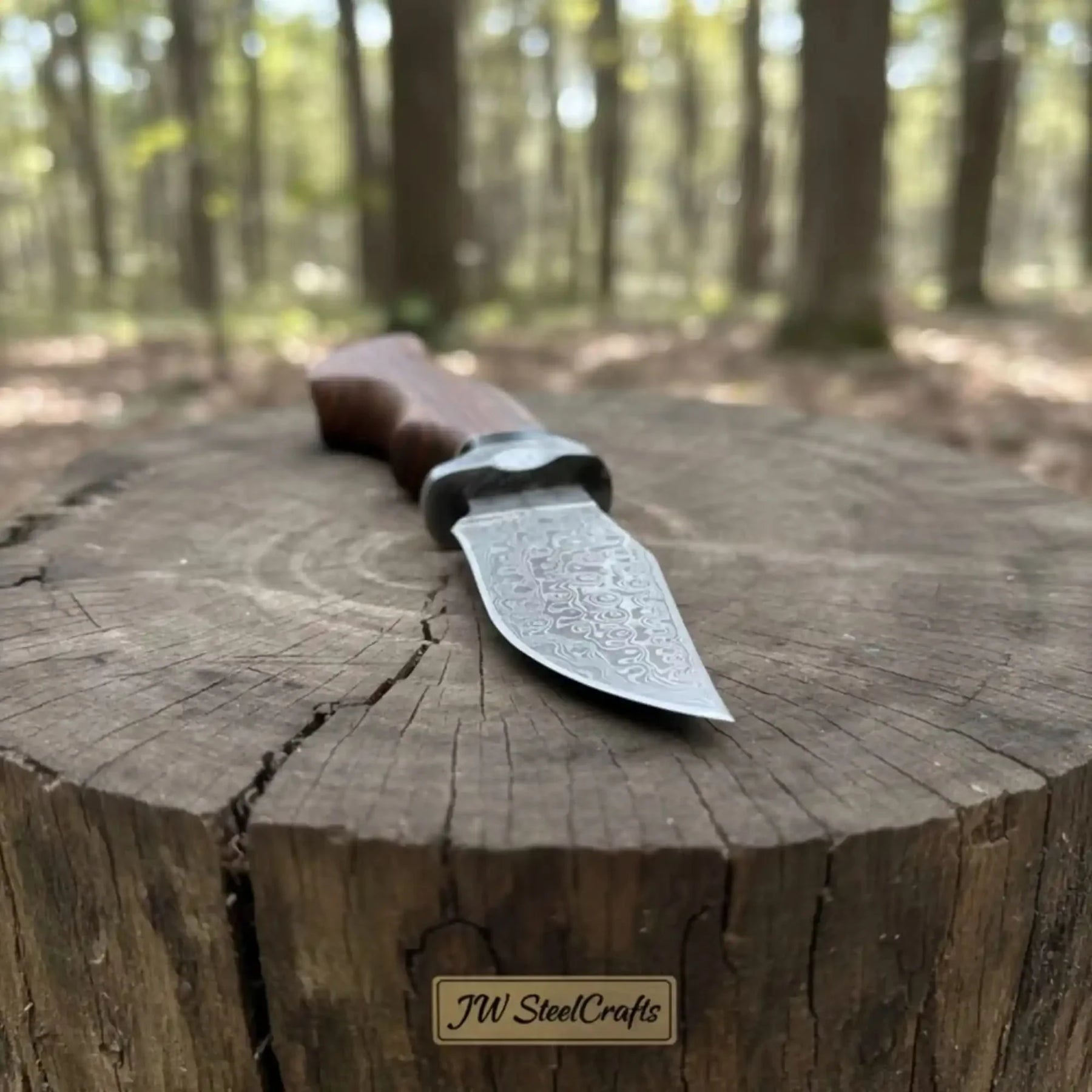 Handmade Damascus Drop Point Hunting Knife with Rose Wood Handle by JW SteelCrafts, Damascus knife detail photo 4