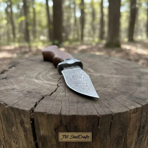 Handmade Damascus Drop Point Hunting Knife with Rose Wood Handle by JW SteelCrafts, Damascus knife detail photo 4