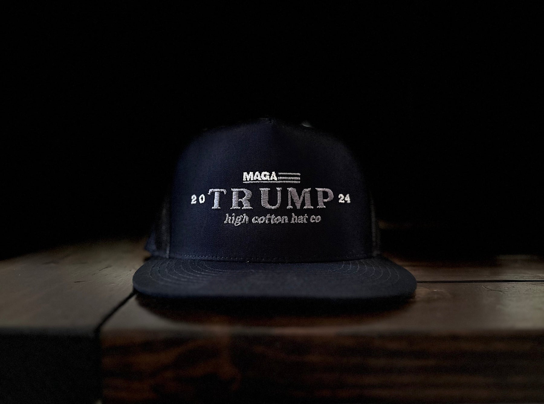 Black MAGA Flat Bill Hat by High Cotton Hat Co in Texas