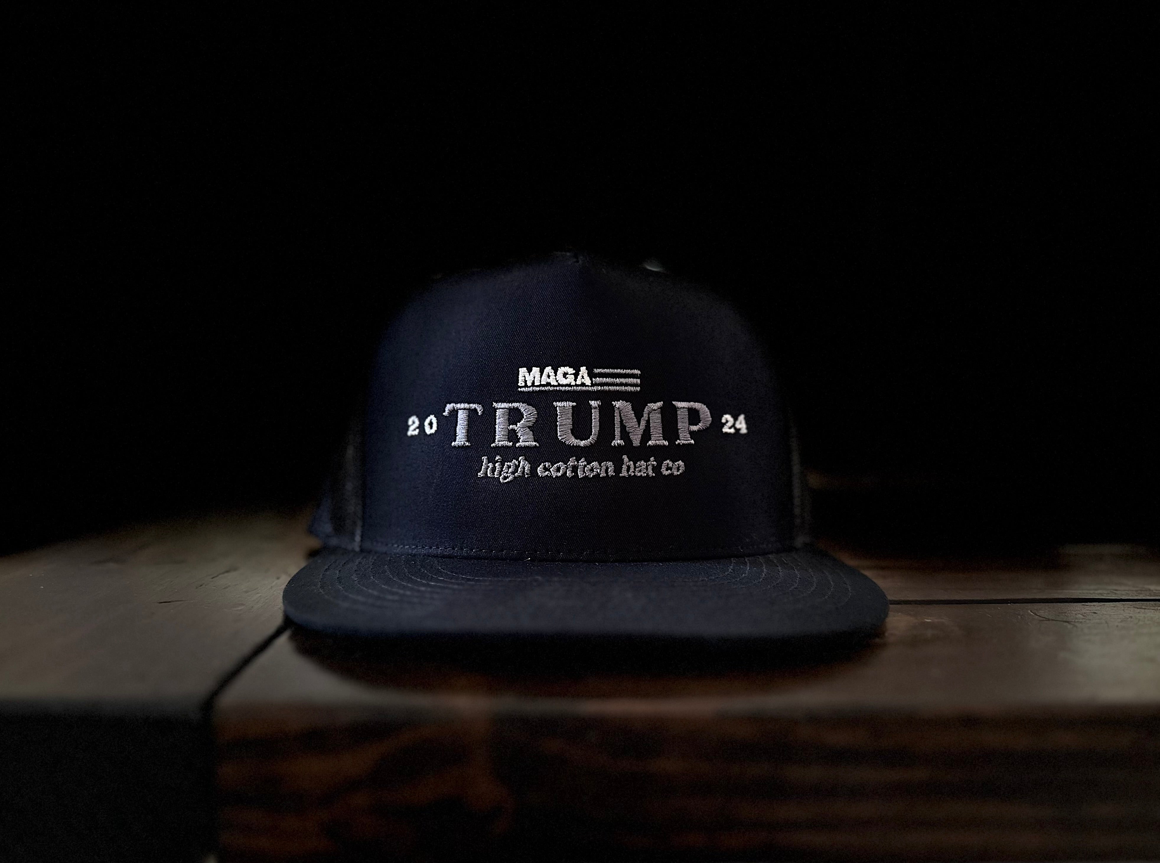 Black MAGA Flat Bill Hat by High Cotton Hat Co in Texas