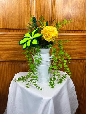 Spring Floral Arrangement | Velvet Flowers in White Tin by Bouge Creations, view 2
