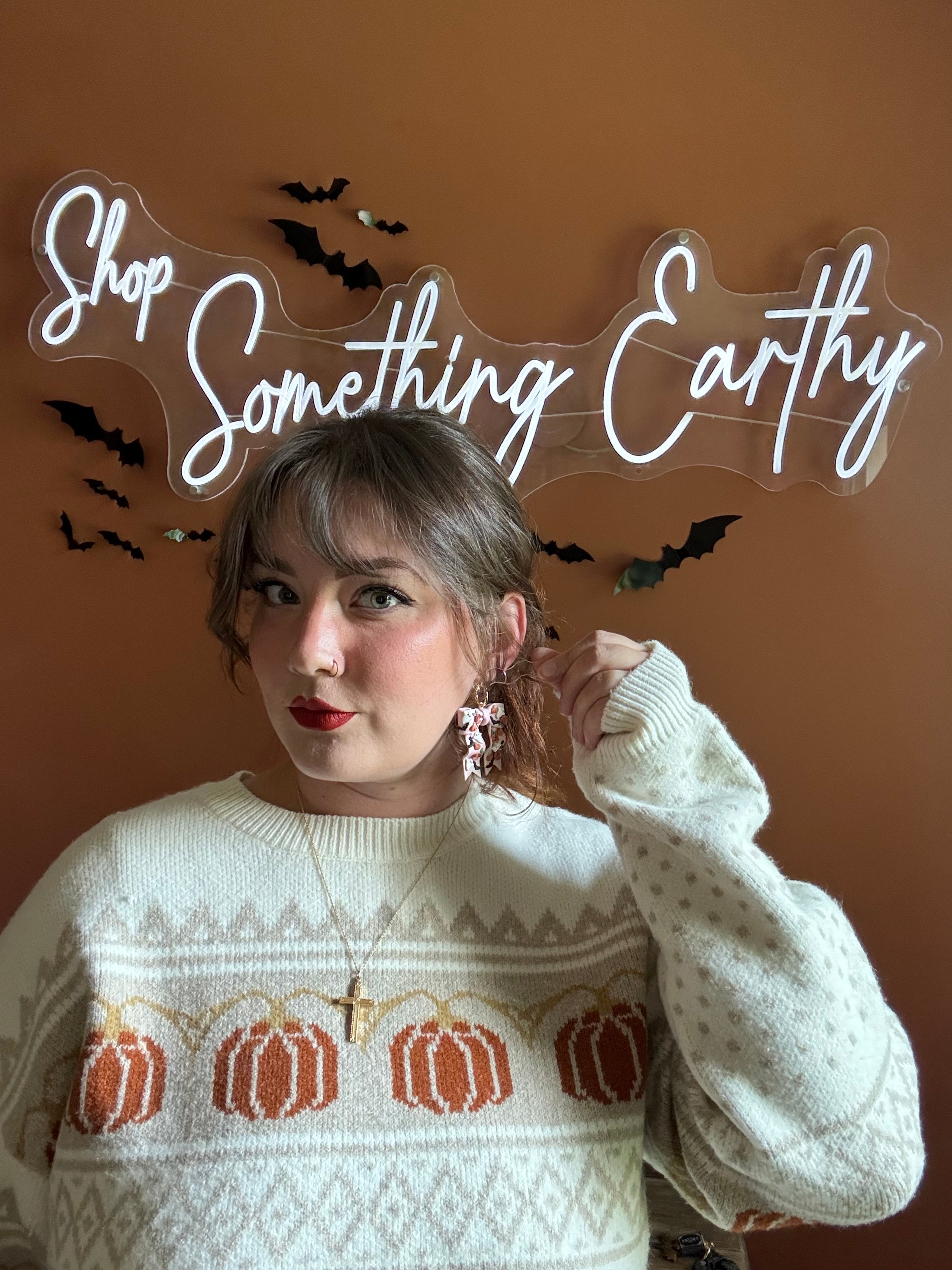 Pink October Bows handmade polymer clay earrings by Shop Something Earthy — view 2 of 2