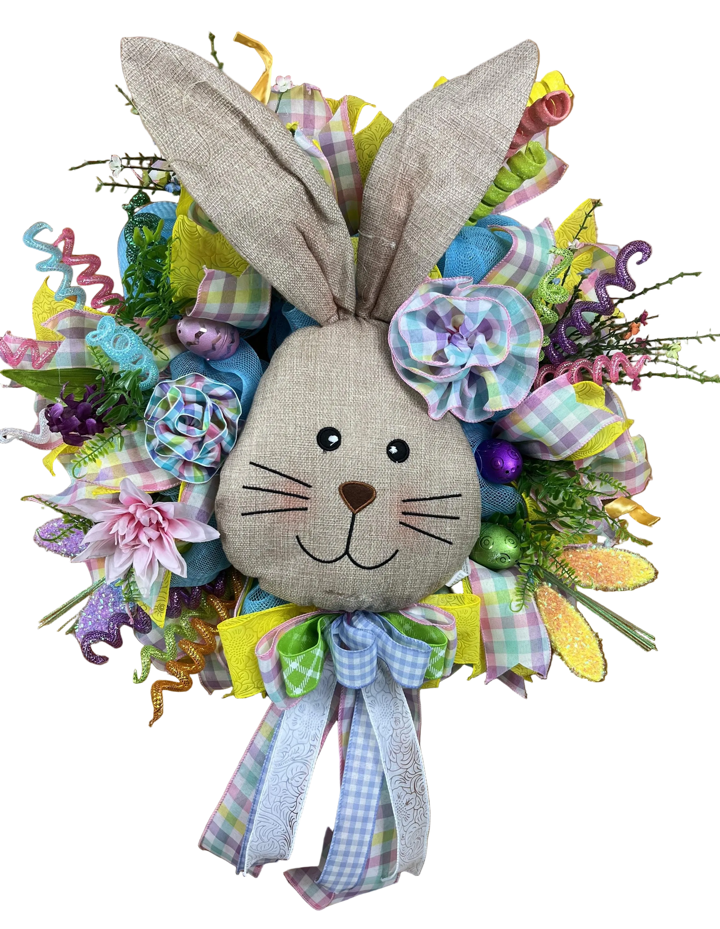 Linen Bunny Easter Wreath | Handmade Spring Front Door Wreath | Farmhouse Bunny Decor | Pastel Easter Door Hanger | Easter