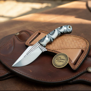 White Marble Resin Rasp Skinner Knife with product detail, view 5