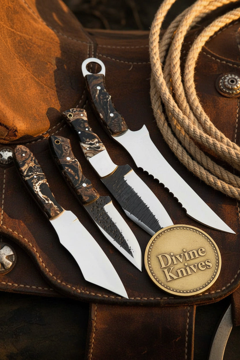 Damascus Hunting Knife Set with Durable Resin Handles by Divine Knives