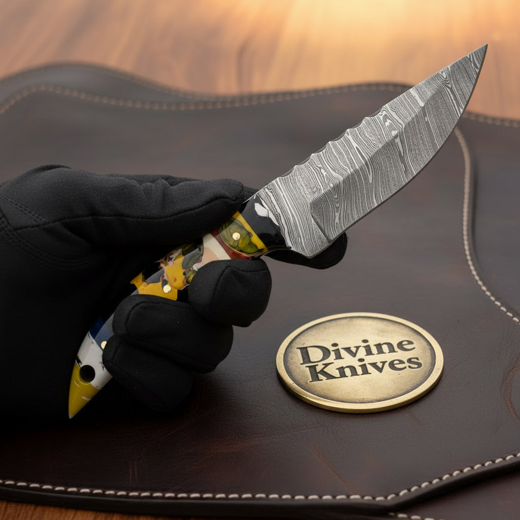 Damascus Multi-Material Puzzle Hunter Knife by Divine Knives