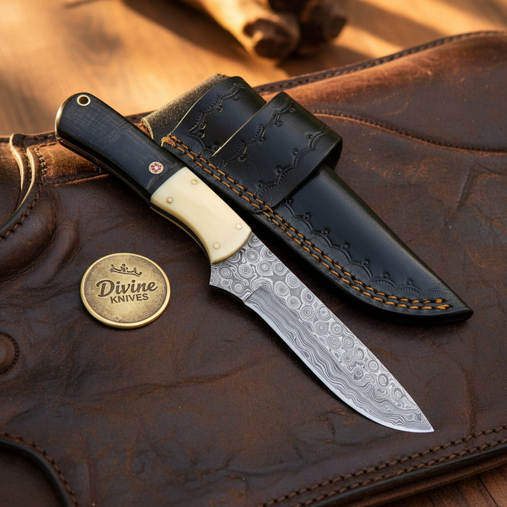 Damascus Bone Drop Point Hunter with by Divine Knives