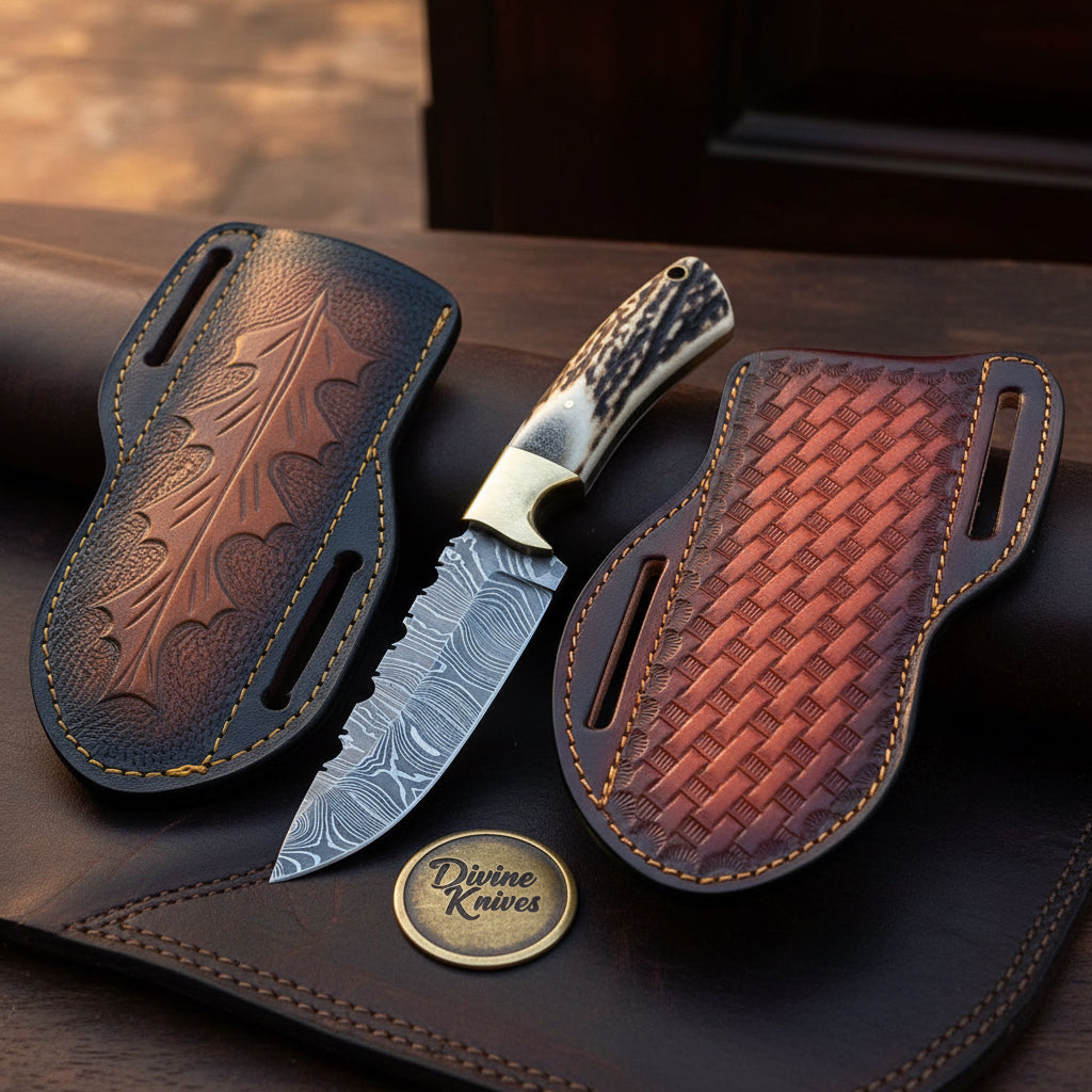 Damascus Antler Sawback Hunter Knife with by Divine Knives