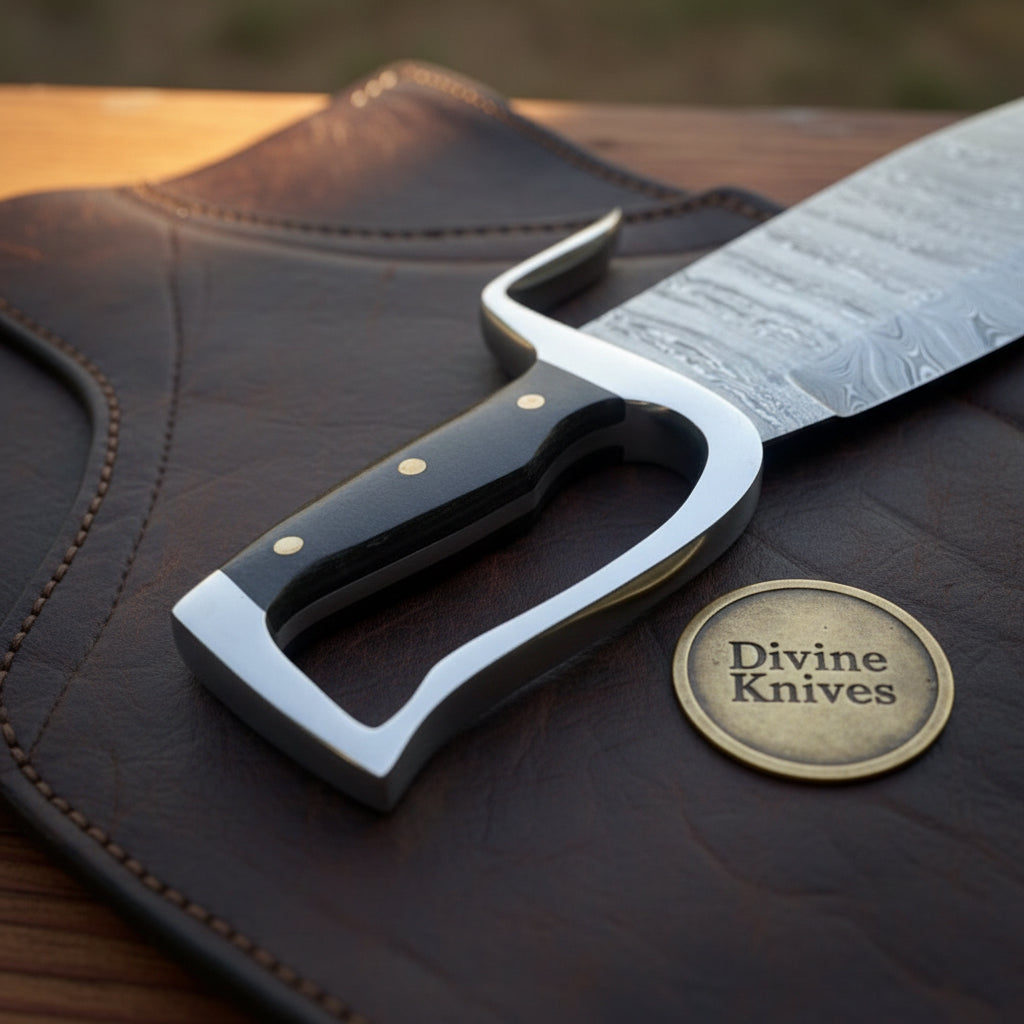 Wing Chun Butterfly Swords with Wood Grain Damascus Blades detail view by Divine Knives