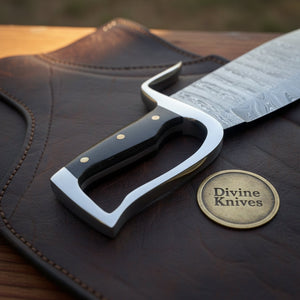 Wing Chun Butterfly Swords with Wood Grain Damascus Blades detail view by Divine Knives