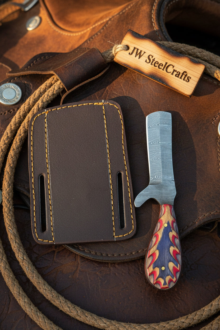 Blue Canyon Damascus Bull Cutter Knife by JW SteelCrafts