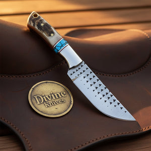 Antler Turquoise Rasp Cowboy Belt Knife with product detail, view 4