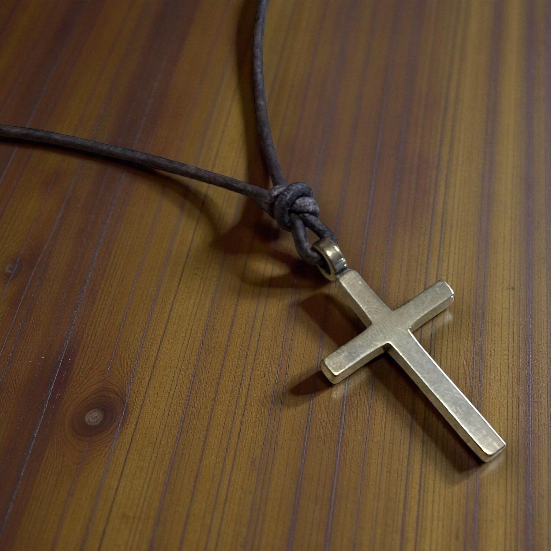 FAITH Classic Cross Necklace - Bronze on Leather Cord by Forged By Fire — view 6 of 10