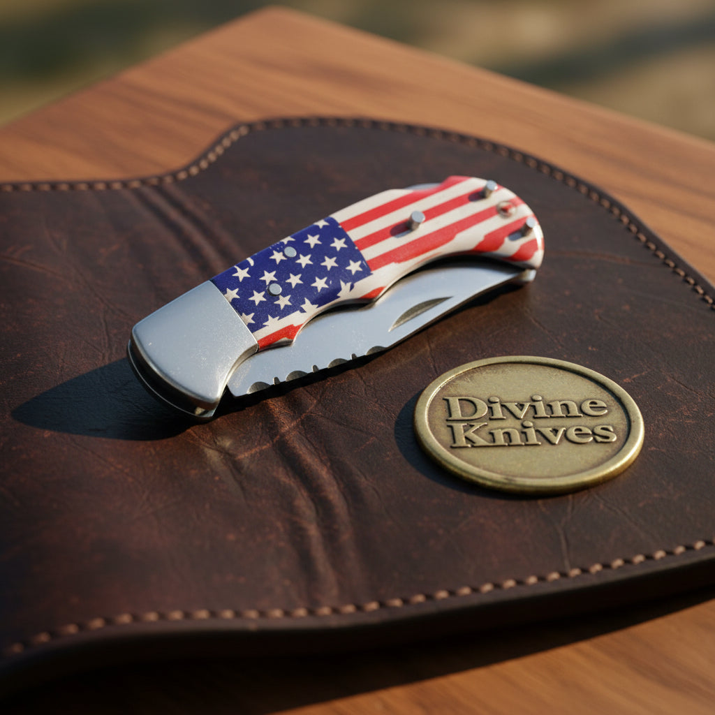 American Flag Lockback Pocket Knife with product detail, view 8