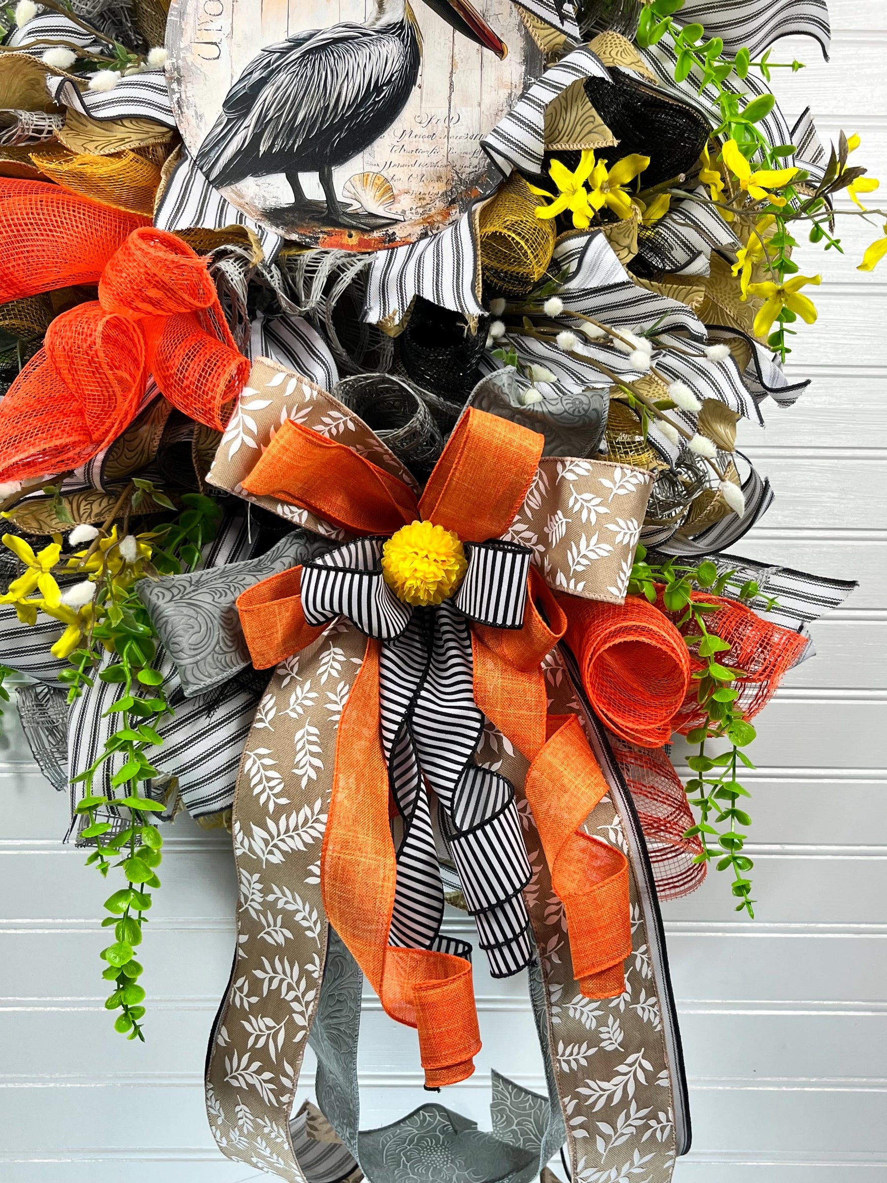 Pelican Coastal Wreath | Summer Beach House Door Decor by Bouge Creations, view 5
