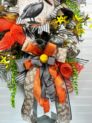 Pelican Coastal Wreath | Summer Beach House Door Decor by Bouge Creations, view 5