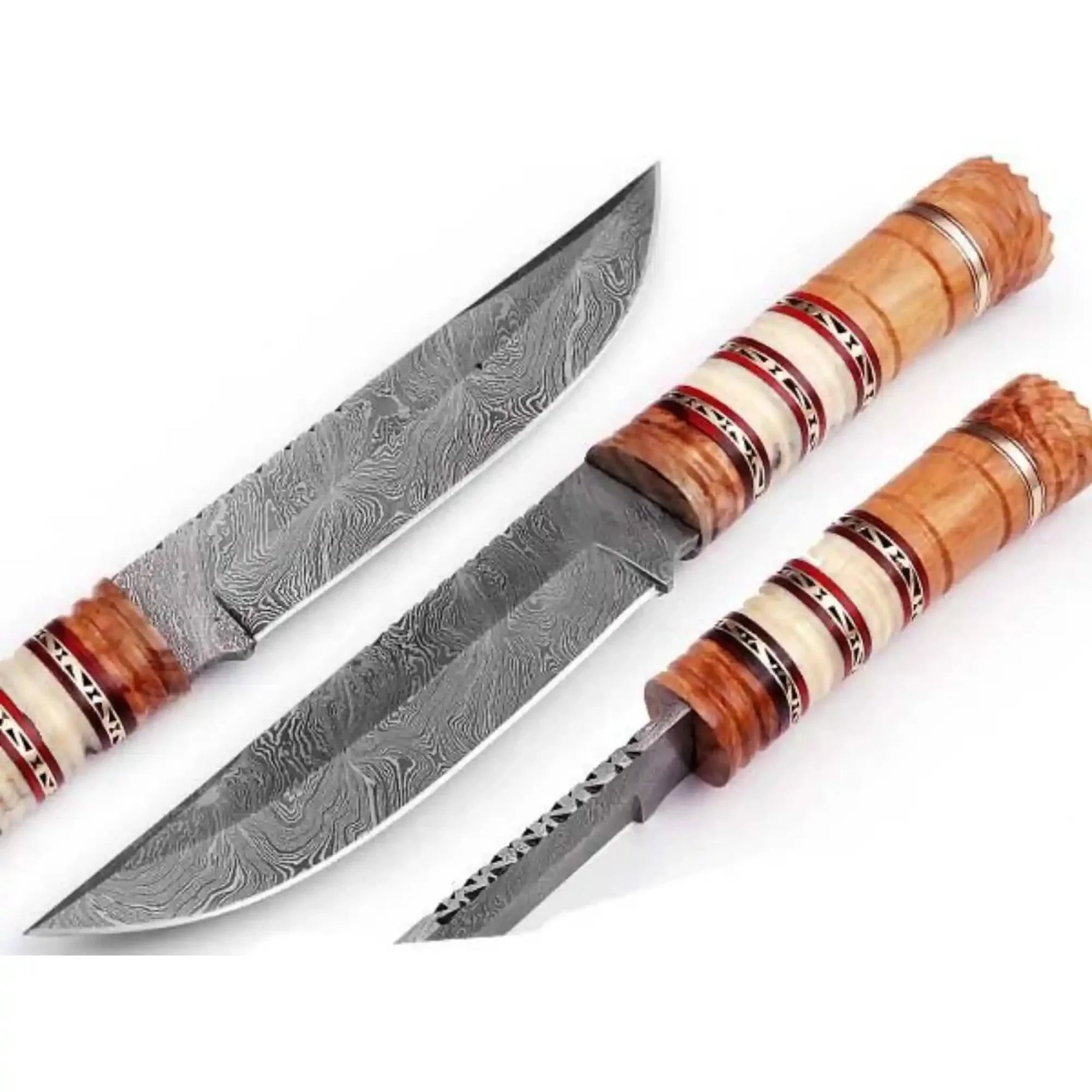 10 Inch Damascus Steel Hunting Knife with Stacked Wood Handle | JW SteelCrafts by JW SteelCrafts, Damascus knife detail photo 3