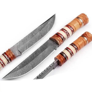 10 Inch Damascus Steel Hunting Knife with Stacked Wood Handle | JW SteelCrafts by JW SteelCrafts, Damascus knife detail photo 3