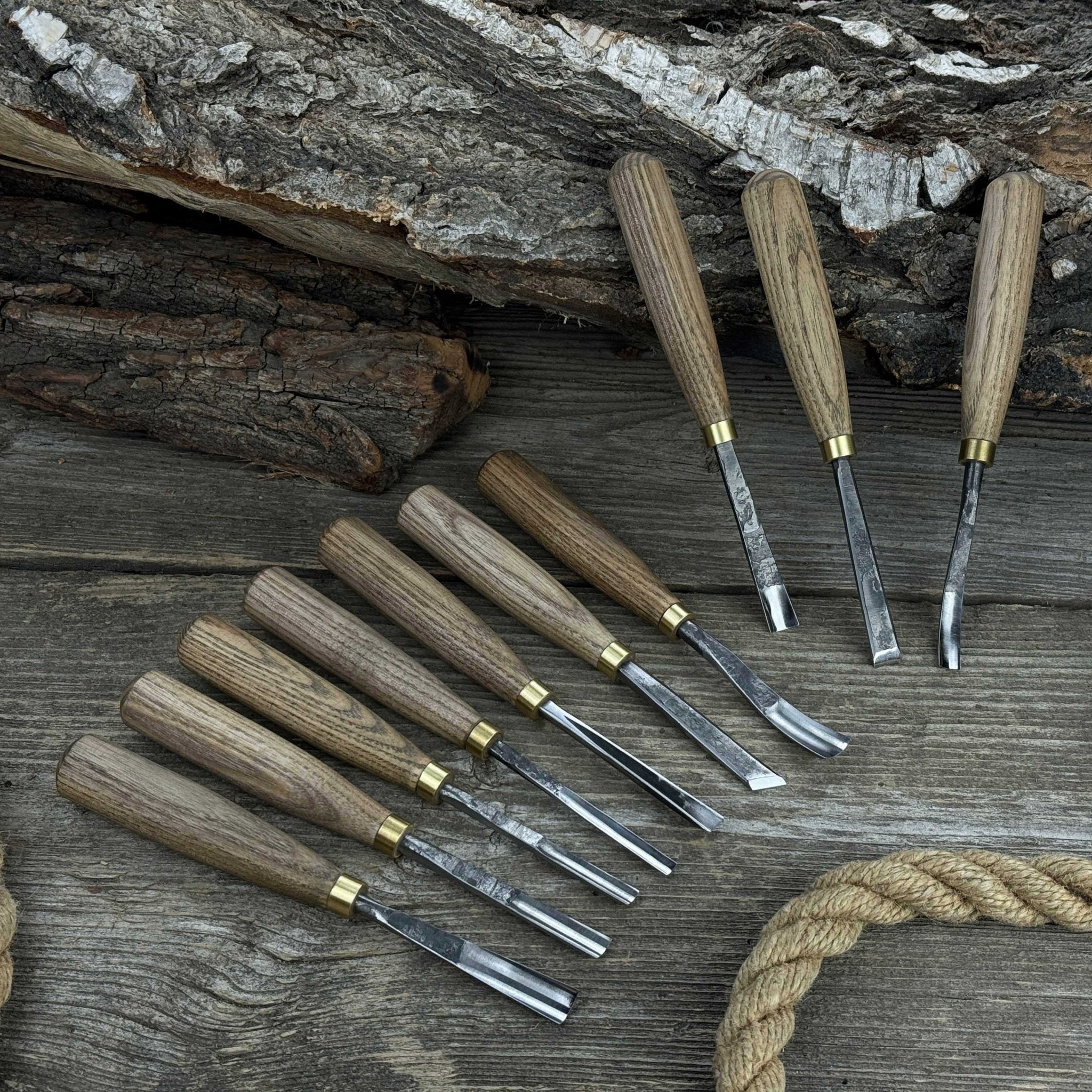 10-Piece Wood Carving Chisel & Gouge Set detail view by Sharky Forged Steel Tools