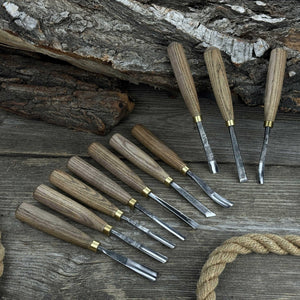 10-Piece Wood Carving Chisel & Gouge Set detail view by Sharky Forged Steel Tools