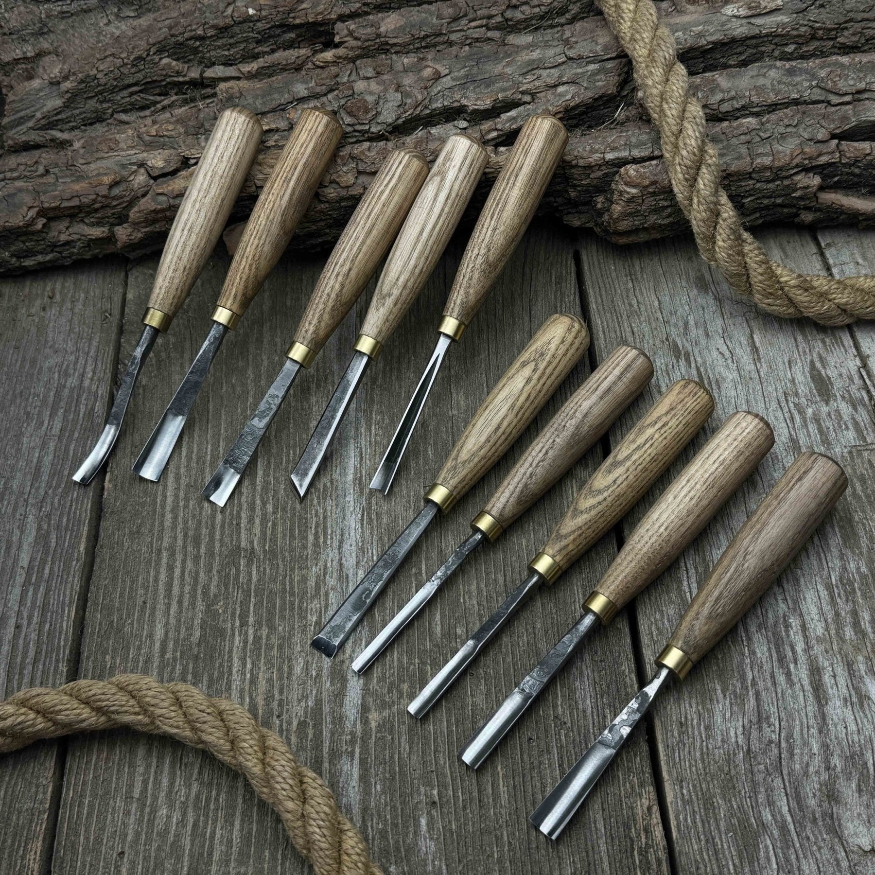 10-Piece Wood Carving Chisel & Gouge Set detail view by Sharky Forged Steel Tools