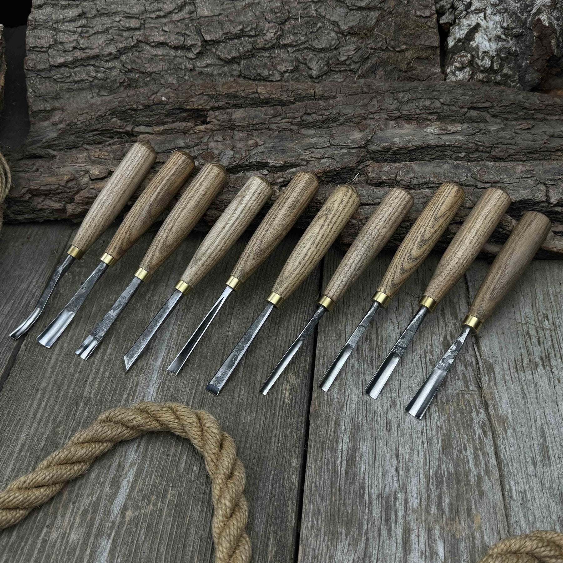 10-Piece Wood Carving Chisel & Gouge Set detail view by Sharky Forged Steel Tools