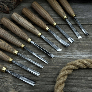 10-Piece Wood Carving Chisel & Gouge Set detail view by Sharky Forged Steel Tools