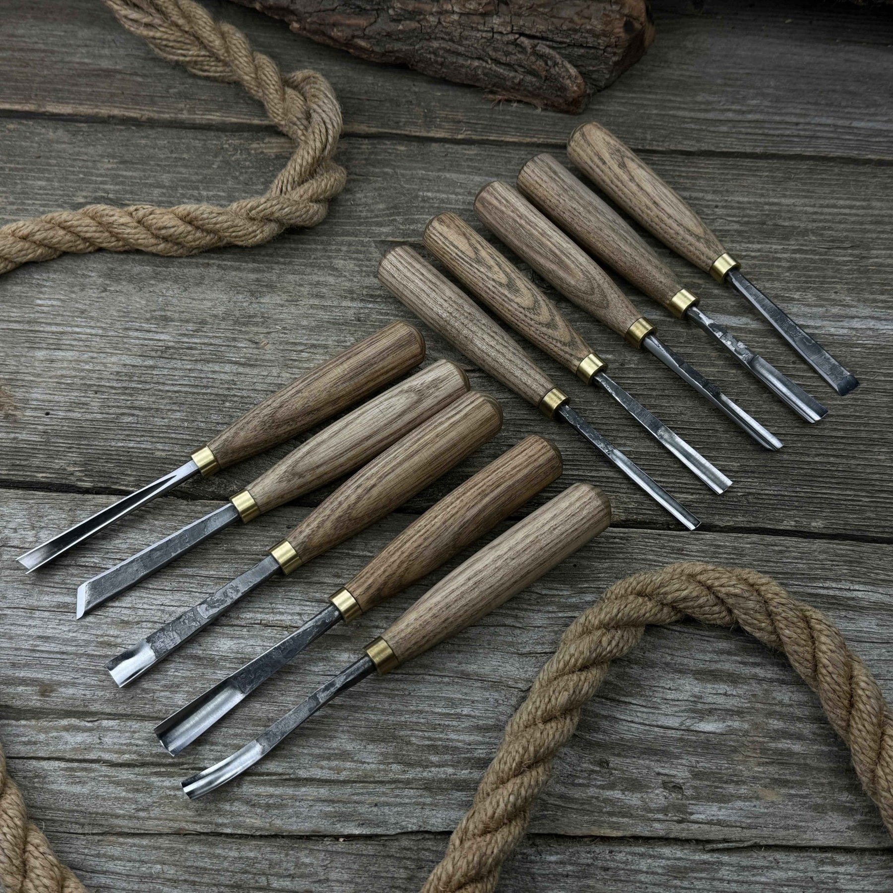10-Piece Wood Carving Chisel & Gouge Set detail view by Sharky Forged Steel Tools
