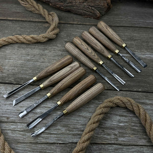 10-Piece Wood Carving Chisel & Gouge Set detail view by Sharky Forged Steel Tools