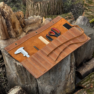 10 Pocket Leather Chisel Roll by Sharky Forged Steel Tools