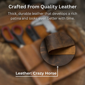 10 Pocket Leather Chisel Roll detail view by Sharky Forged Steel Tools